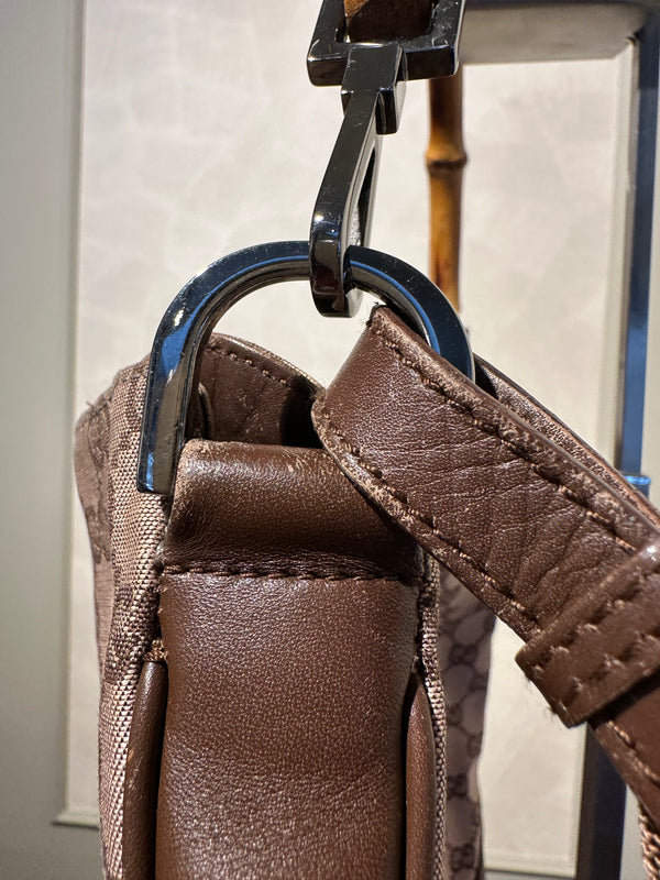Gucci Bamboo Tote Bag GG Canvas Brown Monogram Shoulder bag logo tote bamboo handle emblem leather trim 2000s