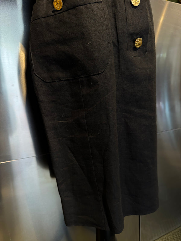 Chanel Boutique Karl Lagerfeld Spring/Summer 1988 Black Linen Claudine Midi Dress with Gold CC Buttons