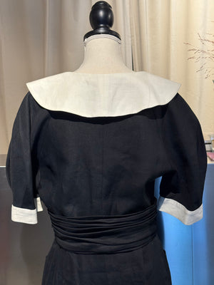 Chanel Boutique Karl Lagerfeld Spring/Summer 1988 Black Linen Claudine Midi Dress with Gold CC Buttons