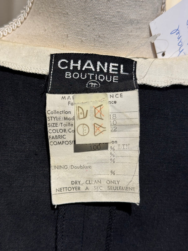 Chanel Boutique Karl Lagerfeld Spring/Summer 1988 Black Linen Claudine Midi Dress with Gold CC Buttons