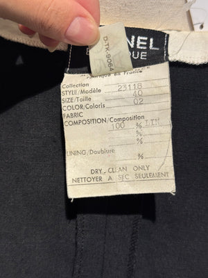 Chanel Boutique Karl Lagerfeld Spring/Summer 1988 Black Linen Claudine Midi Dress with Gold CC Buttons