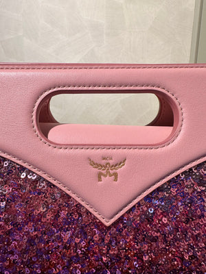 MCM Crossbody bag clutch shoulder bag adjustable diamond with pink sequins pink monochrome
