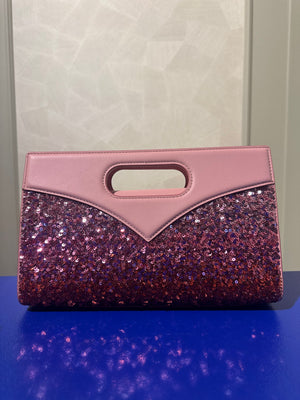 MCM Crossbody bag clutch shoulder bag adjustable diamond with pink sequins pink monochrome