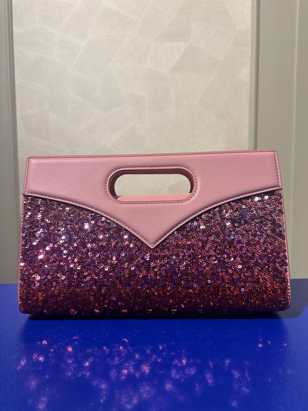 MCM Crossbody bag clutch shoulder bag adjustable diamond with pink sequins pink monochrome