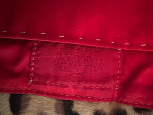Rare Vintage Valentino leopard print calf hair bag red leather trim mini tote open bag
