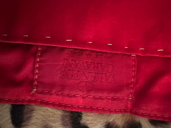 Rare Vintage Valentino leopard print calf hair bag red leather trim mini tote open bag