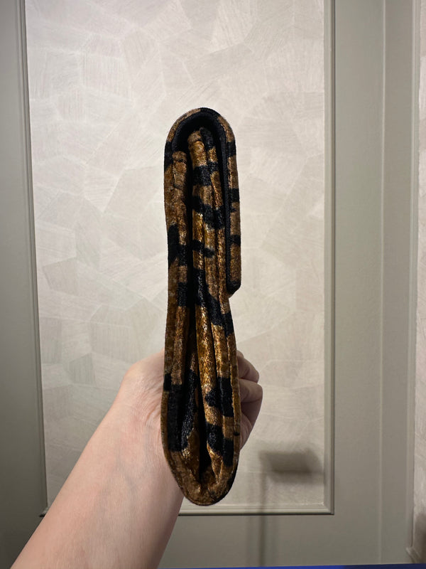 Yves Saint Laurent Vintage Clutch velvet tiger print chic 90s textured animal print wild handbag strapless