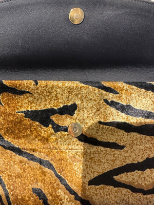 Yves Saint Laurent Vintage Clutch velvet tiger print chic 90s textured animal print wild handbag strapless