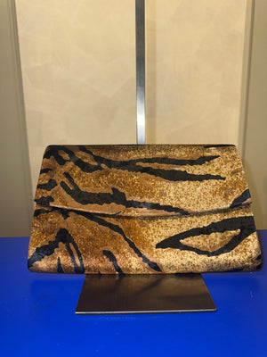 Yves Saint Laurent Vintage Clutch velvet tiger print chic 90s textured animal print wild handbag strapless