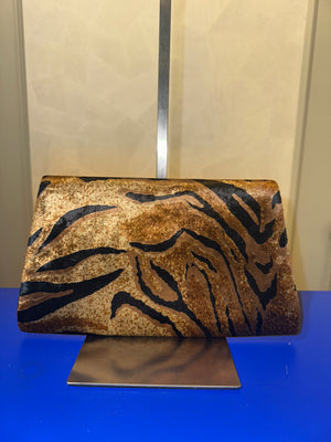 Yves Saint Laurent Vintage Clutch velvet tiger print chic 90s textured animal print wild handbag strapless