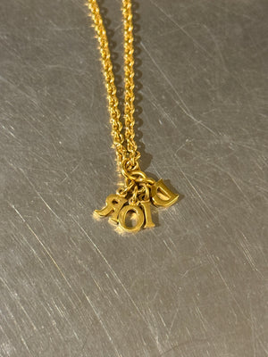 Christian Dior Vintage Gold Tone Dangling DIOR Letter Charms Pendant Chain Necklace Jewelry