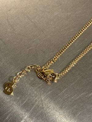 Christian Dior Vintage Gold Tone Rhinestone CD Logo Oval Pendant Necklace Chain Jewelry
