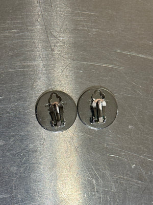 Hermes Vintage Silver Tone Clou de Selle Sellier Logo Round Earrings Jewelry