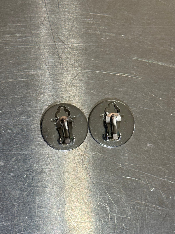 Hermes Vintage Silver Tone Clou de Selle Sellier Logo Round Earrings Jewelry