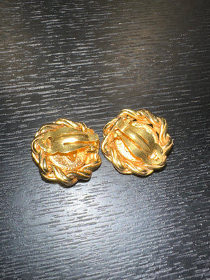 Chanel clip-on Gold CC classic style large stud statement turquoise logo rope plated earrings vintage Coco Mark motif studded