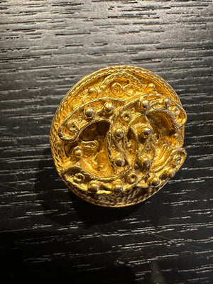 Chanel clip-on Gold CC classic style large stud statement logo rope plated earrings vintage Coco Mark motif studded