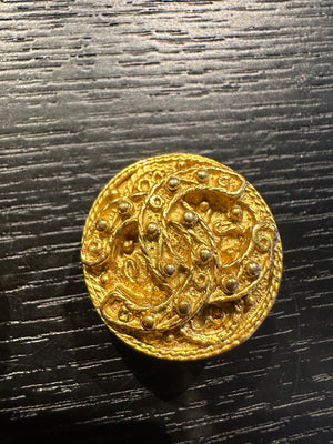 Chanel clip-on Gold CC classic style large stud statement logo rope plated earrings vintage Coco Mark motif studded