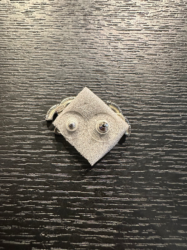 Chanel studded gunmetal CC classic style mini stud statement logo earrings vintage