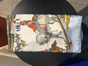 Hermes Blue Nautical White graphic detailing square silk large adjustable scarf tie boat seascape
