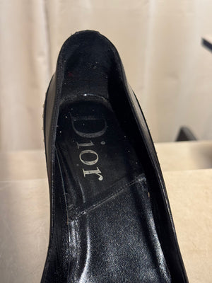 Christian Dior Vintage John Galliano Era Black Leather Studded Lace-Up Pumps Pointed Toe Stiletto Heels Silver Tone Eyelets EU 38