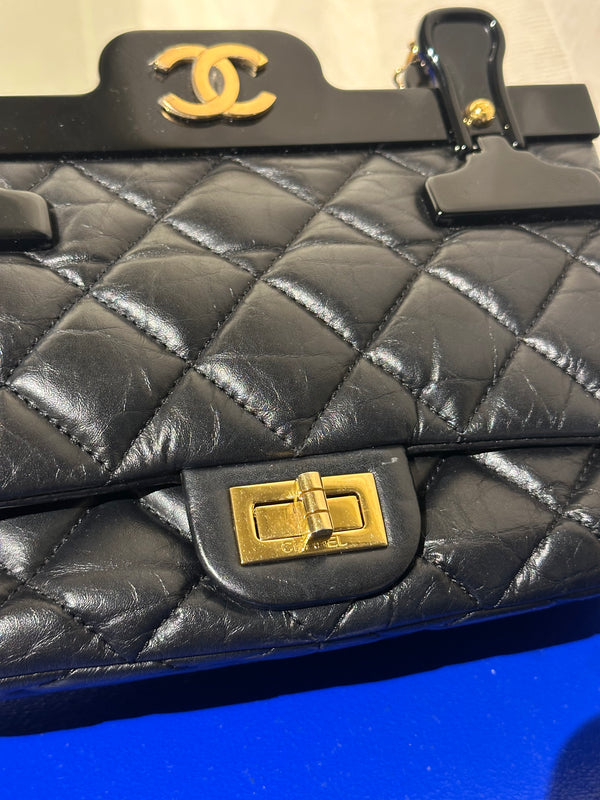 Chanel Iconic 2016 Limited Edition 2.55 Reissue Hanger Flap Bag Karl Lagerfeld CC Flap Black Calfskin Quilted