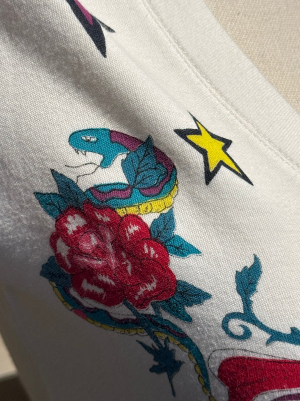Christian Dior Rare Archival Vintage SS2005 John Galliano Dior Gitane Tattoo Graphic Print V-Neck T-Shirt White Cotton Y2K Collector Piece FR 36