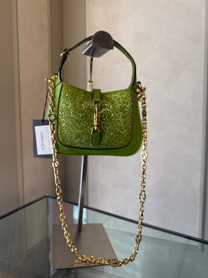Gucci Sequin Canvas Lizard Crystal GG Monogram Mini Jackie 1961 Green