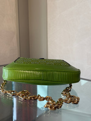 Gucci Sequin Canvas Lizard Crystal GG Monogram Mini Jackie 1961 Green