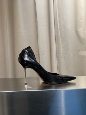 Gucci Vintage Tom Ford Black Leather Ankle Strap Pointed Toe High Stiletto Heel Evening Pumps Y2K Designer Shoes 39