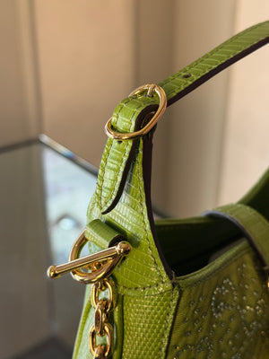 Gucci Sequin Canvas Lizard Crystal GG Monogram Mini Jackie 1961 Green