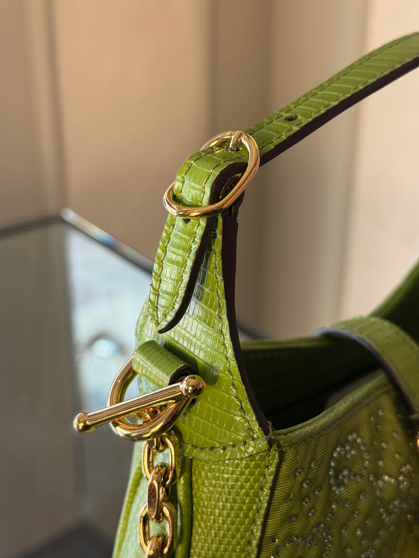 Gucci Sequin Canvas Lizard Crystal GG Monogram Mini Jackie 1961 Green