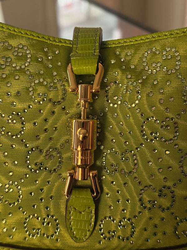 Gucci Sequin Canvas Lizard Crystal GG Monogram Mini Jackie 1961 Green