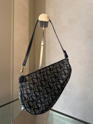 Dior Diorissima Trotter Blue Navy Logomania Monogram Saddle Bag Jaquard Oblique Zip Up Shoulder Bag Vintage
