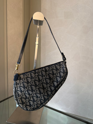 Dior Diorissima Trotter Blue Navy Logomania Monogram Saddle Bag Jaquard Oblique Zip Up Shoulder Bag Vintage