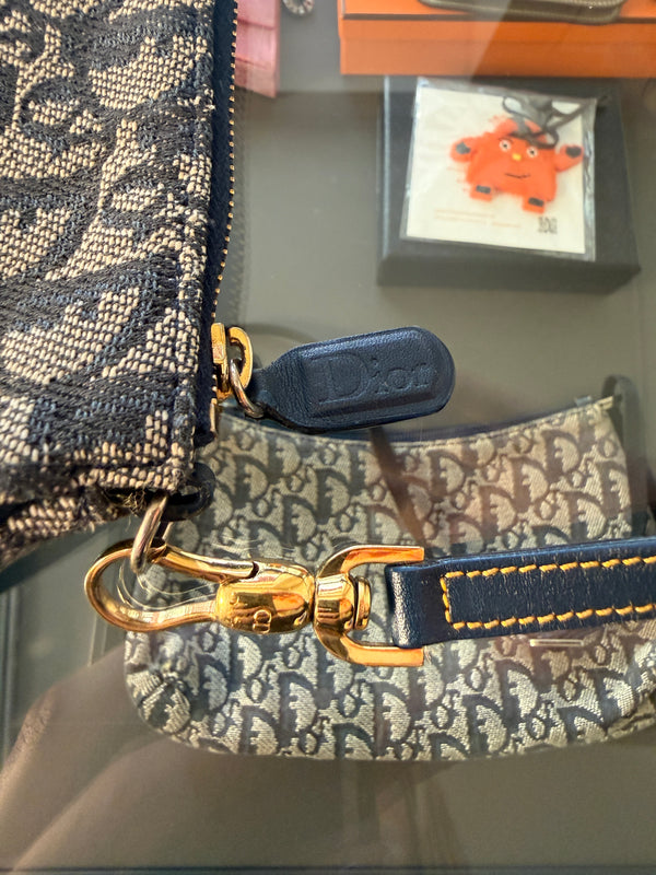 Dior Diorissima Trotter Blue Navy Logomania Monogram Saddle Bag Jaquard Oblique Zip Up Shoulder Bag Vintage