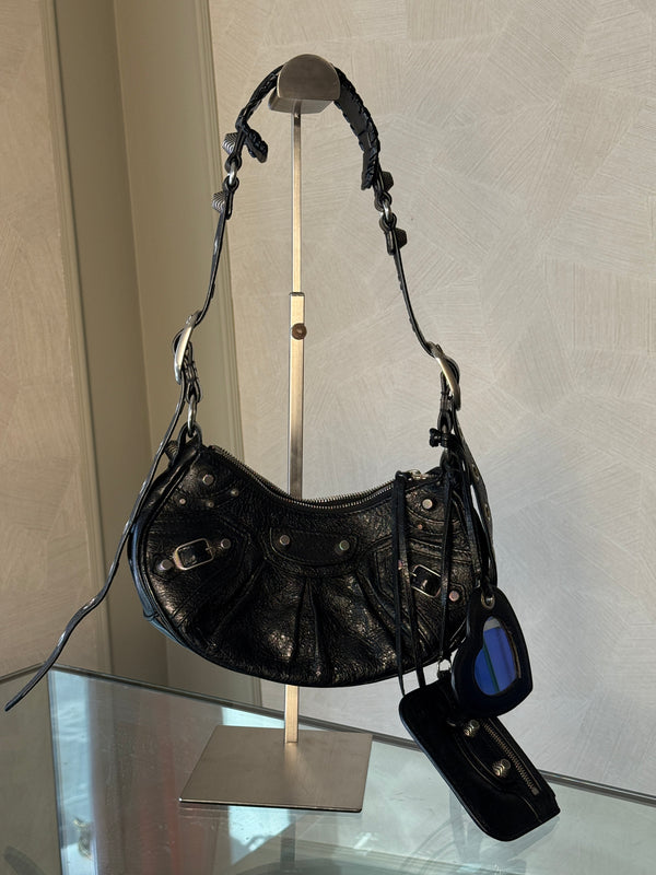 Balenciaga Le Cagole Shoulder Bag Black leather studded mirror purse shoulder bag mini leather iconic