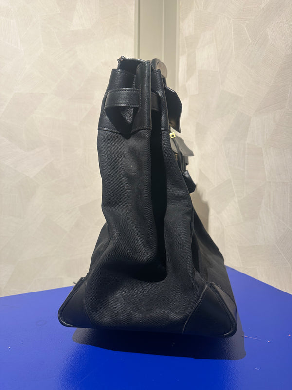 Hermes 50 HAC unisex Extra Large Travel Weekender Cotton Canvas Leather repainted monochrome Black Gold Hardware Vintage Rare