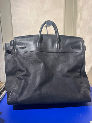 Hermes 50 HAC unisex Extra Large Travel Weekender Cotton Canvas Leather repainted monochrome Black Gold Hardware Vintage Rare