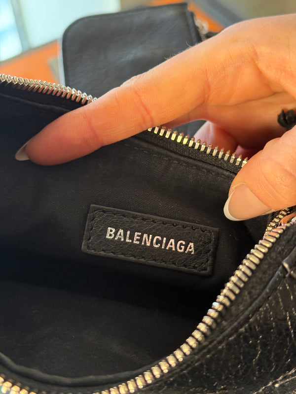 Balenciaga Le Cagole Shoulder Bag Black leather studded mirror purse shoulder bag mini leather iconic