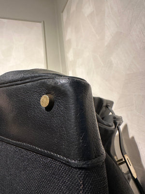 Hermes 50 HAC unisex Extra Large Travel Weekender Cotton Canvas Leather repainted monochrome Black Gold Hardware Vintage Rare