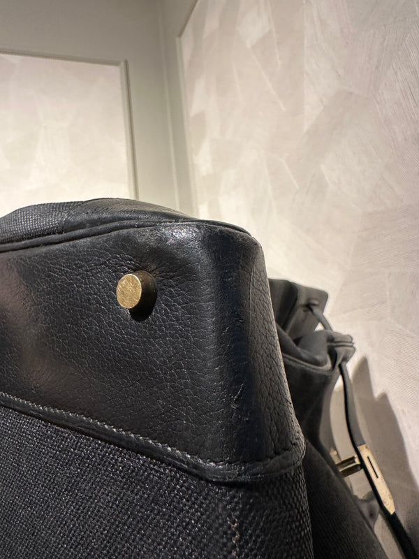 Hermes 50 HAC unisex Extra Large Travel Weekender Cotton Canvas Leather repainted monochrome Black Gold Hardware Vintage Rare