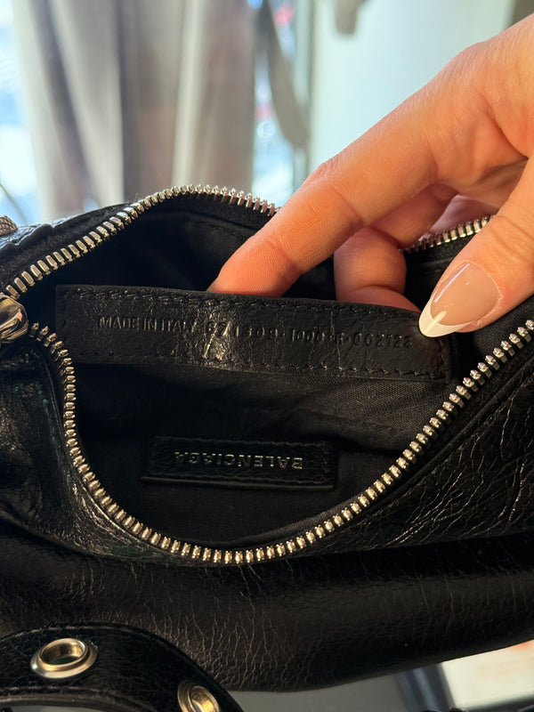 Balenciaga Le Cagole Shoulder Bag Black leather studded mirror purse shoulder bag mini leather iconic