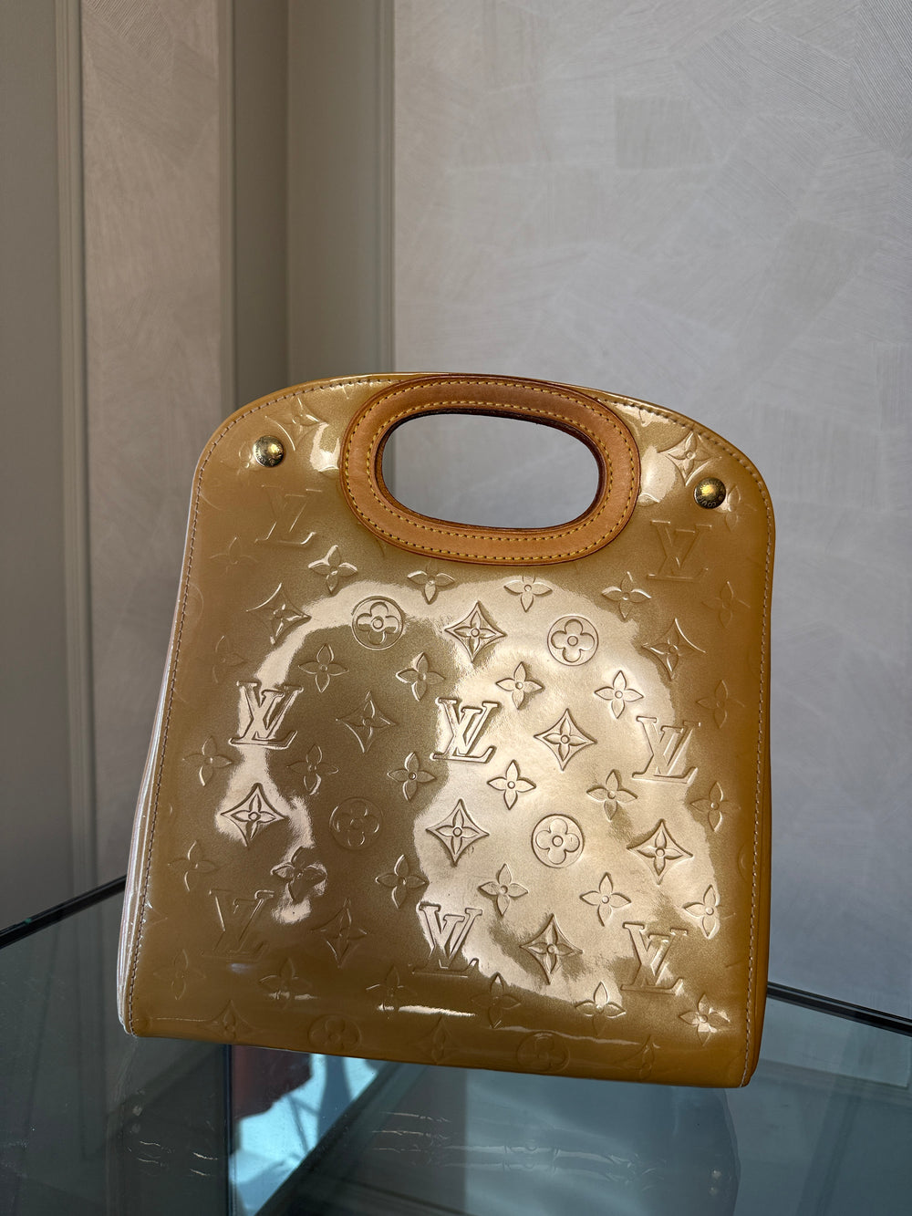 Louis Vuitton Monogram Cream Vernis Maple Drive Top Handle Bag Embossed LV Patent Leather Vintage