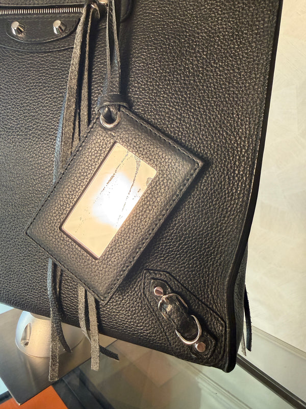 Balenciaga Black Calfskin Leather Papier A5 Zip Around Tote Silver Hardware Mirror Work Study Bag Sturdy