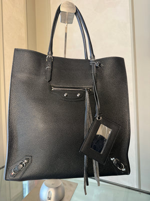 Balenciaga Black Calfskin Leather Papier A5 Zip Around Tote Silver Hardware Mirror Work Study Bag Sturdy