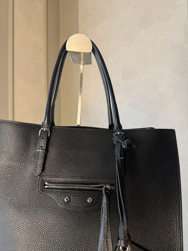 Balenciaga Black Calfskin Leather Papier A5 Zip Around Tote Silver Hardware Mirror Work Study Bag Sturdy