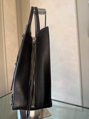 Balenciaga Black Calfskin Leather Papier A5 Zip Around Tote Silver Hardware Mirror Work Study Bag Sturdy