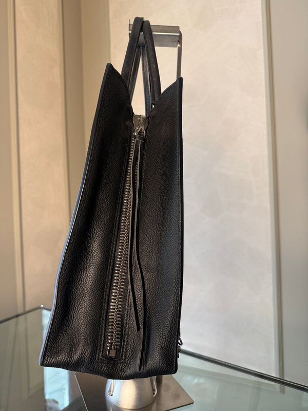 Balenciaga Black Calfskin Leather Papier A5 Zip Around Tote Silver Hardware Mirror Work Study Bag Sturdy