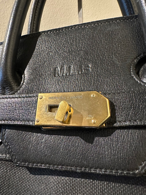 Hermes 50 HAC unisex Extra Large Travel Weekender Cotton Canvas Leather repainted monochrome Black Gold Hardware Vintage Rare
