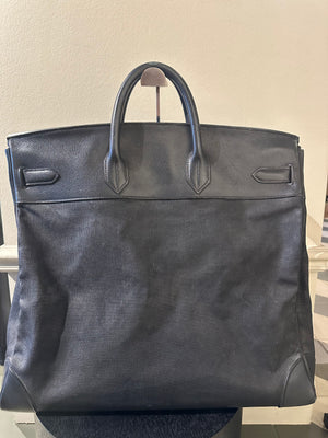 Hermes 50 HAC unisex Extra Large Travel Weekender Cotton Canvas Leather repainted monochrome Black Gold Hardware Vintage Rare